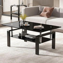 Black Glass Coffee Table for Living Room, Mordern Rectangle Tempered Glass Sofa Center Tables with Black Metal Leg for Home Office by CozyNest Decor