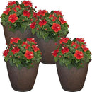 Sunnydaze 24-Inch Anjelica Large Plastic Pot for Plants - Outdoor Polyresin Round Planter with Drillable Drainage Holes - Rust - 4pk by CozyNest Decor