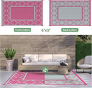 GENIMO 6' x 9' Outdoor Rug Waterproof for Patio Decor, Foldable Reversible Plastic Straw Area Rugs Mat for Camper, Outside Carpet for Rv, Deck, Porch, Picnic, Beach, Balcony, Pink & Grey by CozyNest Decor