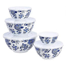 Amazon Basics Nesting Melamine Mixing Round Bowl with Lid and Non-Slip Base, 5 Sizes, Blue and White Floral, Set of 10, 4 quarts, 3 15/16",7 9/16",8 7/8",10",11 1/4" by CozyNest Decor
