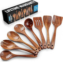 Zulay Kitchen Premium 8-Piece Wooden Spoons - Smooth Finish, Natural Teak Wood, Non-Stick, Handmade by CozyNest Decor