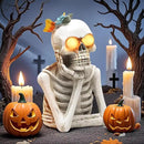 Halloween Skeleton Light Statue, Scary Resin Skull Figurines with Light Up Eyes Decorations for Home Table Kitchen Party Battery Operated Skull Lighting Changes Decor by CozyNest Decor