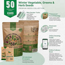 50 Winter Vegetable Garden Seeds Variety Pack - 43,450+ Non-GMO Heirloom Seeds for Outdoors & Indoor Home Gardening, Including Kohlrabi, Lettuce, Radish, Onion, Choy, Spinach, Cauliflower, Collards by GreenHaven Gardens