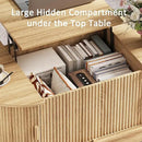 Lift Top Coffee Table with Storage,Oval Wood Coffee Table with Sliding Doors & Hidden Compartment, Fluted Center Table for Home,Living Room,Office, Natural by CozyNest Decor