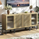 Farmhouse TV Stand for TVs up to 70 Inch, Entertainment Center TV Console with Storage Cabinets and Glass Doors,Media Console for Living Room,Oak by CozyNest Decor