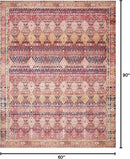 Loloi Layla Collection LAY-15 Magenta/Multi 5'-0" x 7'-6" .13" Thick Area Rug, Soft, Durable, Vintage Inspired, Distressed, Low Pile, Non-Shedding, Easy Clean, Printed, Living Room Rug by CozyNest Decor