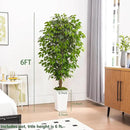 Artificial Ficus Tree 6FT Faux Floor Tree with Planter UV Resistant Potted Fake Silk Plant, Real Wood Trunk-Indoor Outdoor Lifelike Fake Ficus Tree for Home, Living Room Bedroom Topiary Tree by CozyNest Decor