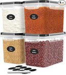 DWËLLZA KITCHEN Flour Sugar Storage Containers Set of 4; 3.6l Plastic Airtight Food Storage Containers with Lids for Kitchen Pantry Organization and Storage - Dry Food Containers, Labels & Marker by CozyNest Decor