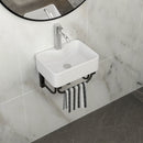 Rectangular Bathroom Sink With Towel Bar & Faucet Hole, Wall Mounted - White by HouseOfZazla