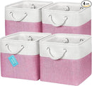 OrganiHaus 11x11 Cube Storage Bins 4 Pack, Foldable Cube Storage Organizer w/ Rope Handles, Collapsible Fabric Bins for Toys, Clothes & Closet Organization, Fabric Square Baskets - Pink/White by CozyNest Decor