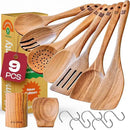 Riveira 9 Pieces Teak Wooden Spoons For Cooking – Premium & Durable Organic Teak Wooden Cooking Utensils – Non Stick Wooden Spatula For Cooking – Non Toxic Utensil Set With Holder & Spoon Rest by CozyNest Decor