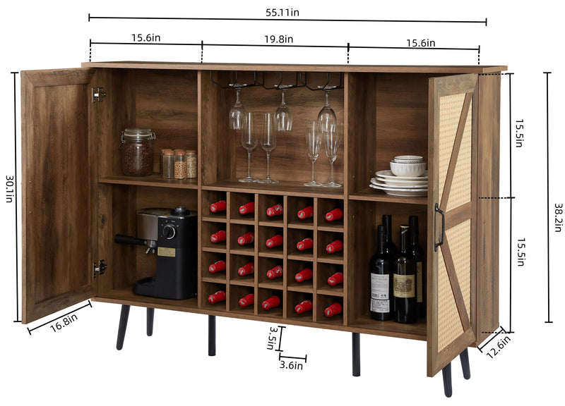 Walker Edison | Rattan Barn Door Bar Cabinet