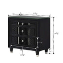 1 Piece Nightstand Upholstery Textured Look Luxurious Feel Drawer Fronts Crystal Style Knobs - Black by HouseOfZazla