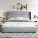 Allewie King Size Lift Up Storage Bed, Modern Wingback Headboard, Hydraulic Support, No Box Spring Needed, Grey Blue by CozyNest Decor
