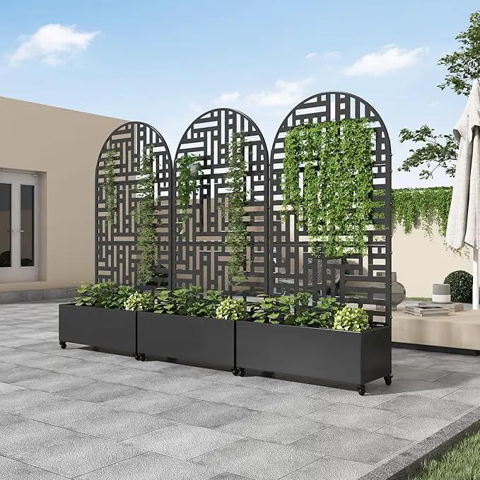 Casaphoria Metal Raised Garden Bed with Trellis and Wheels, 72"x35"x16" Arched Planter Box for Climbing Plants, Vegetables & Vines, Features Drainage Holes and Privacy Screen (Black-Helen), photo 2 of 8