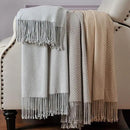 CUDDLE DREAMS Silk Throw Blanket with Hand-Knotted Fringe, Natural, Soft & Breathable (Herringbone Blue) by CozyNest Decor