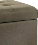 Adeco Fabric Storage Ottoman Bench with Solid Wood Legs, 17.7" Square Olive Green Leathaire Cube Foot Stool, Upholstered Button Tufted Vanity Chair with Hinged Lid for Living Room, Bedroom, Dorm by CozyNest Decor