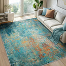 Washable Area Rugs 7'x9' Non-Slip Modern Abstract Soft for Living Room Entryway Bedroom Nursery, Print Pattern, Teal Blue Green Orange Rust Red Colorful by TinyTreasures Baby Boutique