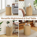 AVZEAR Small Round Side Table Fluted Night Stand Set of 2, Modern Boho End Table with Storage, 17.7" Circle Bedside Tables Wood Nightstands for Small Spaces, Living Room, Bedroom (Natural) by CozyNest Decor