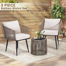 Kromax 3 Pieces Patio Rattan Bistro Conversation Set, Outdoor All-Weather Wicker Furniture Chairs and Side Table Set Ideal for Balcony, Porch and Backyard, Beige by CozyNest Decor