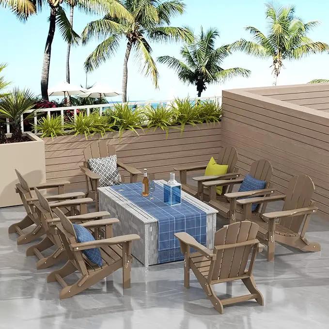 Westin Outdoors Laguna WO Outdoor Adirondack Folding Patio Chairs 8 PCS Set Retro Beach Aesthetic for Backyard, Lawn, Patio, Deck, Garden, Weather Resistant Polyethylene Plastic Lounger (W W), photo 2 of 9