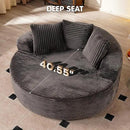 ovios 58" Oversized Round Chair Lounge Chaise Indoor, No Assembly Required, Cloud Large Circle Chair with Plush Fuax Fur, Fluffy Modern Sleeper Sofa Bed for Reading Yoga, Grey (Plush Corduroy Fabric) by CozyNest Decor