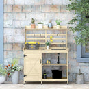 Outsunny Outdoor Wooden Potting Bench Table with Sink and Water Tap, Garden Workstation with Storage Cabinet, Storage Shelves for Backyard, Patio, Balcony, Natural by GreenHaven Gardens
