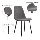 A modern and practical circular dining table. Made of MDF tabletop and wooden MDF table legs. A set of 4 cushioned chairs.