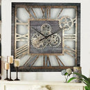 The Gears Clock 24'' Inch Square Real Moving Gear Wall Clock Vintage Industrial Oversized Rustic Farmhouse (Carbon Grey) by CozyNest Decor