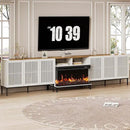 3-Sided Glass Farmhouse Fireplace TV Stand for TVs Up to 110 Inch, Entertainment Center with 36" Electric Fireplace, Antique White TV Console with Storage Cabinets for Living Room by CozyNest Decor