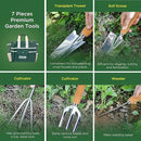 Gardening Tool Set, Stainless Steel 7-Piece Gardening Tools with Heavy-Duty Folding Stool and Detachable Canvas Tote Bag, Green and White, Ideal Gardening Gifts for Women and Men by GreenHaven Gardens