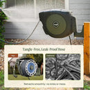 Vego Garden Hose Reel Retractable Hi-Flow x 100ft Wall Mounted Hose Reel Automatic Rewind, Any Length Lock with 9 Patterns Sprayer Nozzle, Quick Connector and Adjustable shot Nozzle-Seaweed Green by GreenHaven Gardens