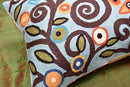 Lumbar Klimt Pillow Cover | Green Birds | Tree of Life | Modern Floral | Outdoor Pillows | Mid Century Chair Cushion | Handmade Wool Size 14x20 by CozyNest Decor