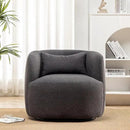 KINWELL 34" Wide Boucle Swivel Barrel Chair, No Assembly Round Upholstered Armchair Accent Chair Single Sofa Chair with Toss Pillow for Living Room and Bedroom, Dark Grey by CozyNest Decor