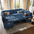 LINSY HOME Sectional Sleeper Sofa with Pull Out Couch Bed - Convertible Plush Corduroy Cloud Couch with Storage Chaise & USB Charging, Comfy Modular Couches for Living Room, Blue by CozyNest Decor