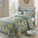 NEWLAKE Cotton Bedspread Quilt Sets-Reversible Patchwork Coverlet Set, Green Floral Pattern, King Size by CozyNest Decor