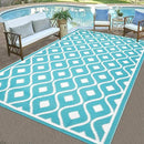 Pauwer Waterproof Outdoor Rug 6x9, Reversible Plastic Straw Patio Camping Rug, Indoor Outdoor RV Mat Carpet for Deck, Camper, Porch, Balcony, Backyard, Picnic, Geometric Teal by GreenHaven Gardens