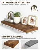 Marsmiles 31.5" Floating Shelves for Wall, Wooden Shelves with Invisible Brackets Set of 2, Rustic Farmhouse Wall Mounted Shelf for Kitchen Bathroom Living Room Study, Rustic Brown by CozyNest Decor