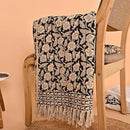 Handmade Cotton Throw Blanket 55x80 Inches | Black & Beige Floral Block Print Decorative Sofa Throw with Tassels | Large Lightweight Cotton Bedspread for Living Room, Couch, or Bedroom by CozyNest Decor