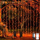 JMEXSUSS 300LED Orange Halloween Lights with Remote, 9.8x9.8ft Halloween Curtain Light, 8 Modes Orange Hanging String Lights Plug in for Fall Bedroom Thanksgiving Window Party Indoor Outdoor Decor by CozyNest Decor