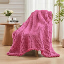 Carriediosa Chunky Knit Throw Blanket 60" X 80" Twin, 100% Hand Made Large Chenille Loop Yarn Soft Fluffy Throws for Couch Sofa Bed, Big Crochet Cozy Heavy Thick Cable Woven Blankets, Hot Pink by CozyNest Decor