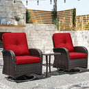 Joyside Outdoor Swivel Rocker Chairs, 3 Piece Wicker Patio Set with Thick Cushion and Side Table, Rattan Patio Swivel Rocking Chairs for Porch, Deck Use (Brown/Red, 3 PCS) by GreenHaven Gardens