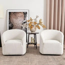 KINWELL 32" Wide Modern Boucle Swivel Barrel Chairs Set of 2, No Assembly Round Upholstered Swivel Accent Armchairs for Living Room, Bedroom (White) by CozyNest Decor