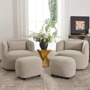 KINWELL 34" Wide 2 Boucle Swivel Barrel Chairs and 2 Ottomans Set, Fully Assembled Sherpa Accent Chairs and Footrest Set, Modern Comfy Armchairs and Footstool for Living Room and Bedroom, Taupe by CozyNest Decor