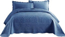 MarCielo 3-Piece 100% Cotton Oversized Bedspread Lightweight Quilt Coverlet Embroidery Farmhouse Bedding Set (Tf Midtone Blue, Oversized King (118"x106")) by CozyNest Decor