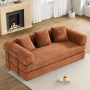Convertible Sleeper Sofa Bed with Pillow, 4-in-1 Corduroy Folding Mattress Couch with Fixed-Shape Frame, Futon Fold Out Floor Sofa Cama Lounge Couch for Living Room Bedroom, Orange by CozyNest Decor
