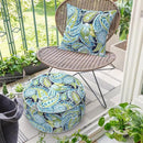 Inflatable Ottoman Stool D21 xH9 for Outdoor/Indoor Use, Water Repellent Patio Foot Rest with Portable Handle,Round Pouf Ottoman Suitable for Garden,Deck and Camping - Paisley Lapis Green by CozyNest Decor