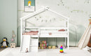 Low Loft House Bed With Slide, Ladder, Safety Guardrails, House Roof Frame by HouseOfZazla