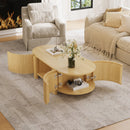 Oval Fluted Coffee Table with Storage for Living Room