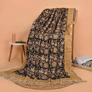 Bohemian Floral Cotton Throw Blanket with Tassels | 48x70 Inch Handblock Printed Sofa Throw | Black & Gold Decorative Bed Cover | Lightweight Couch Throw for Living Room & Bedroom by CozyNest Decor